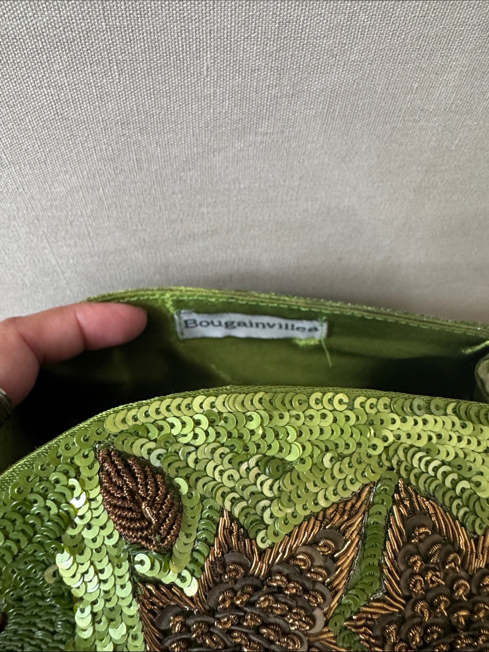 Regency Green Sequin Floral Evening Clutch with Beaded Strap - Picture 3 of 4